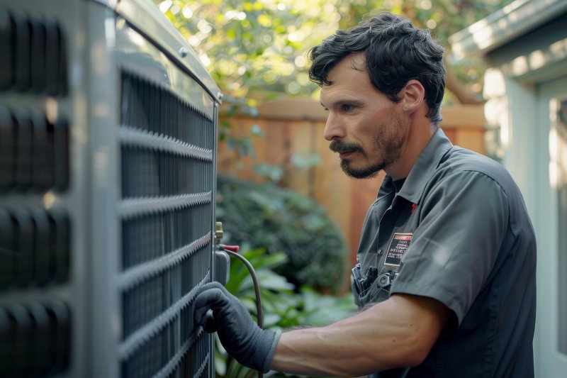 an HVAC contractor working on an AC unit